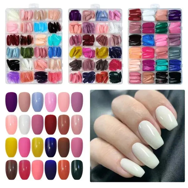 576 Pcs Reusable Artificial Nails – 24 Colors, Beautiful Fake Nails