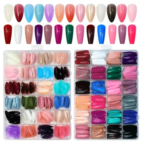 576 Pcs Reusable Artificial Nails – 24 Colors, Beautiful Fake Nails