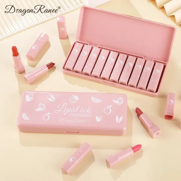 "Dragon Ranee 10-Piece Velvet Matte Pink Lipstick Set"