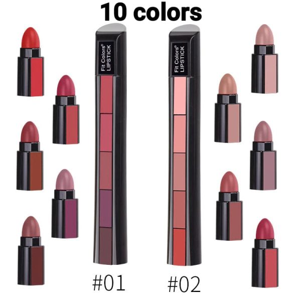 2 Pack 5-in-1 Lipstick – 5 Shades, Matte Finish