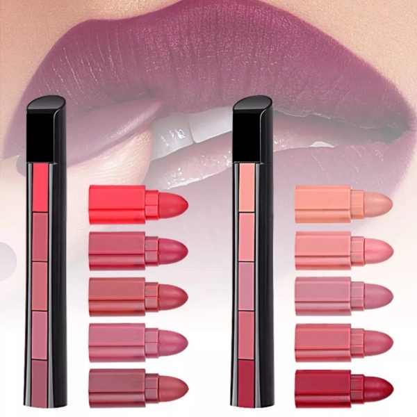 2 Pack 5-in-1 Lipstick – 5 Shades, Matte Finish